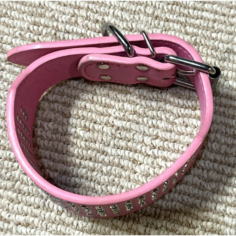 Rhinestone Dog pet collar pink faux leather BLING glam festival whimsy goth